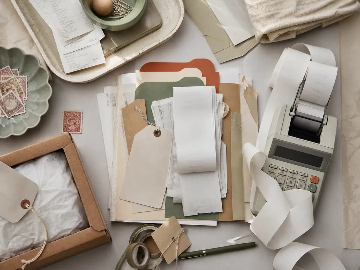 Layered paper trail linking orders, fees, advertising, returns, and inventory cost